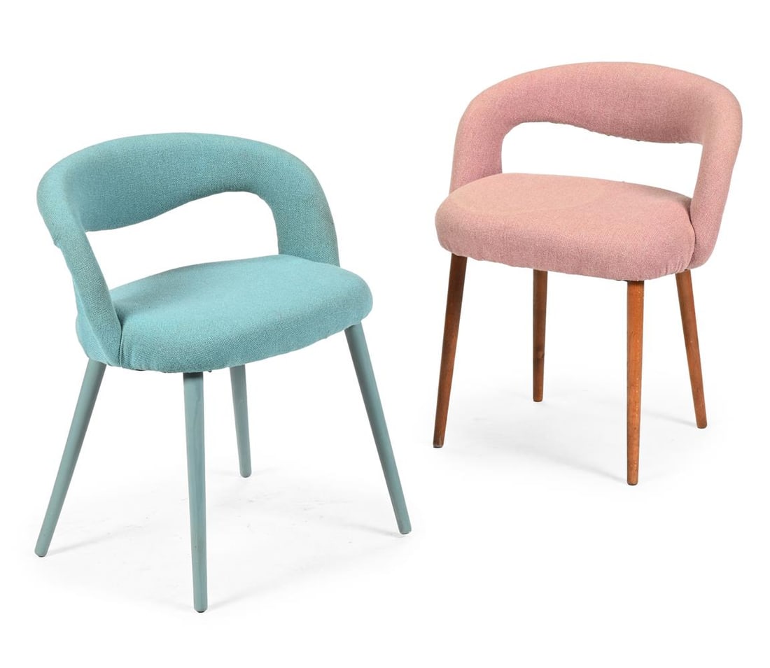 TWO VANITY CHAIRS, IN THE MANNER OF FRODE HOLM, CIRCA 1960: TWO VANITY CHAIRS IN THE MANNER OF FROD