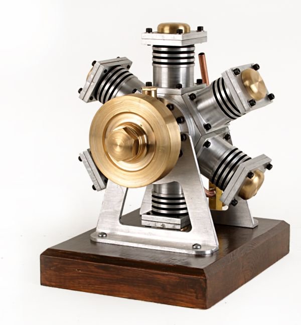 A well engineered model of a six cylinder radial s: A well engineered model of a six cylinder radial steam engine, built by Mr D.W. Walker of Southwell, based on the Stewart Harts design but 50 % larger in size and having six cylinders, the pistons of 