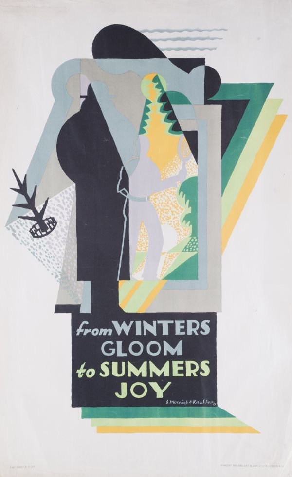 A London Underground poster, 'from WINTERS GLOOM t: A London Underground poster, 'from WINTERS GLOOM to SUMMERS JOY', 1927, by Edward McKnight Kauffer (1890-1954), with print code '262-1000-9-3-27' lower left, printed by Vincent Brooks, Day & Son o