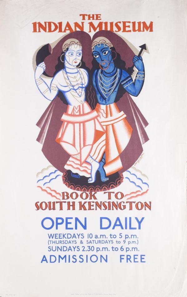 A London Underground poster, 'The Indian Museum /: A London Underground poster, 'The Indian Museum / Book to South Kensington / Open Day / ... / Admission Free', 1925, by Edward McKnight Kauffer (1890-1954), with print code '1416 / 2000 / 11.25' lower