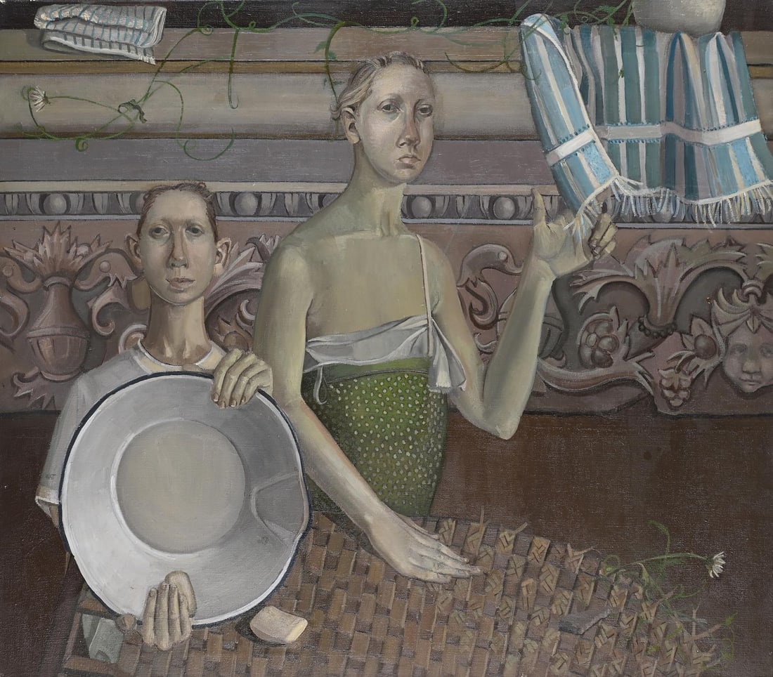 λ ALISON WATT (SCOTTISH B. 1965), AFTER THE BATH: λ ALISON WATT (SCOTTISH B. 1965)AFTER THE BATH Oil on canvas 121.5 x 137.5cm (47¾ x 54 in.)UnframedPainted in 1989. Provenance:Sale, Christie's, 20th Century British Art, 7 June 2002, lot 12