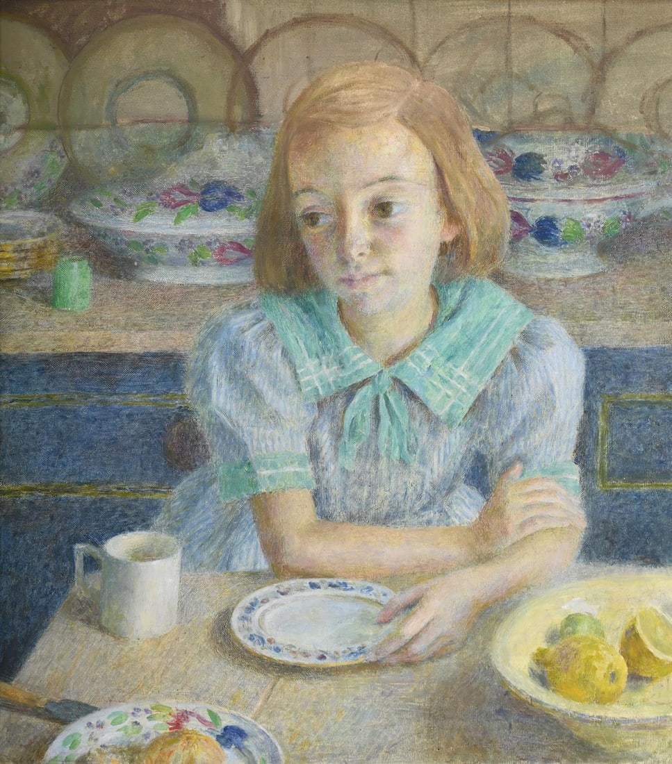 λ DOD PROCTER (BRITISH 1890-1972), AT THE TEA-TABLE: λ DOD PROCTER (BRITISH 1890-1972) AT THE TEA-TABLE Oil on canvas 76 x 69cm (29¾ x 27 in.)With study of Ernest Procter (verso). Provenance:John Andrews, Private Collection and thence by desce