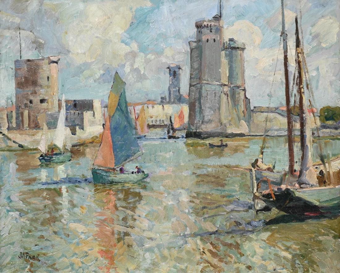 λ JOHN ANTHONY PARK (BRITISH 1880-1962), ENTRANCE TO LA ROCHELLE: λ JOHN ANTHONY PARK (BRITISH 1880-1962)ENTRANCE TO LA ROCHELLE Oil on canvas Signed (lower left)46 x 55cm (18 x 21½ in.)Painted circa. 1923-1924. Exhibited:St. Ives, St. Ives Artists Annual