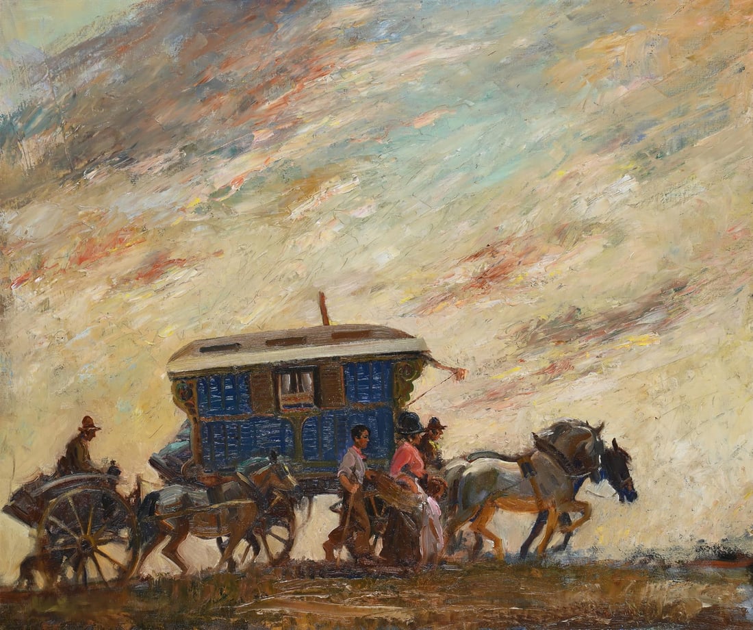 λ EDWARD SEAGO (BRITISH 1910-1974), AN UPLAND ROAD: λ EDWARD SEAGO (BRITISH 1910-1974)AN UPLAND ROADOil on canvas63.5 x 76cm (25 x 29¾ in.)Provenance:Sale, Christie's, London, 28 March 2007, lot 94Literature:Edward Seago, Peace in War: A Book