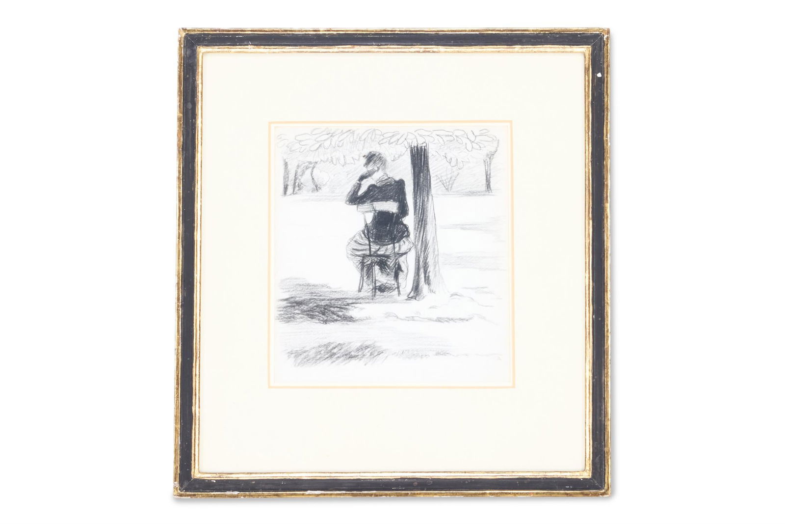 LUCIEN PISSARRO (FRENCH 1863-1944), WOMAN SITTING IN A PARK: LUCIEN PISSARRO (FRENCH 1863-1944)WOMAN SITTING IN A PARK Charcoal With studio stamp (lower right)20 x 18.5cm (7¾ x 7¼ in.)Provenance:The artist's nephew Acquired Camilla Chandon 1982.Exhibi