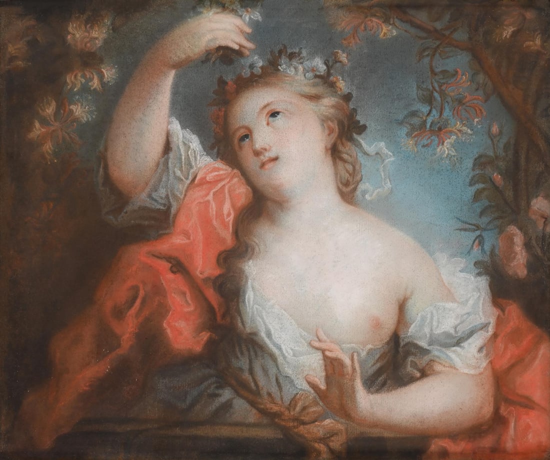 CIRCLE OF ROSALBA CARRIERA (ITALIAN 1673-1757), AN ALLEGORY OF SPRING: CIRCLE OF ROSALBA CARRIERA (ITALIAN 1673-1757) AN ALLEGORY OF SPRING Pastel laid to canvas46 x 54.5cm (18 x 21¼ in.)Provenance: Sale, Hampel, Munich, 25 September 2019, lot 614 (as Rosalba Carrie