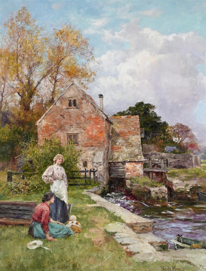 HENRY JOHN YEEND KING (BRITISH 1855 - 1924), TWO GIRLS BY A MILL (1 of 3)