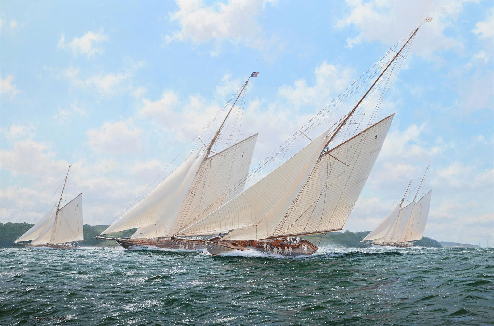 λ JOHN STEVEN DEWS (BRITISH B. 1949), RACING OFF NORRIS CASTLE: λ JOHN STEVEN DEWS (BRITISH B. 1949)RACING OFF NORRIS CASTLEOil on canvasSigned (lower left)51 x 77cm (20 x 30¼ in.) λ indicates that this lot may be subject to Droit de Suite royalty c