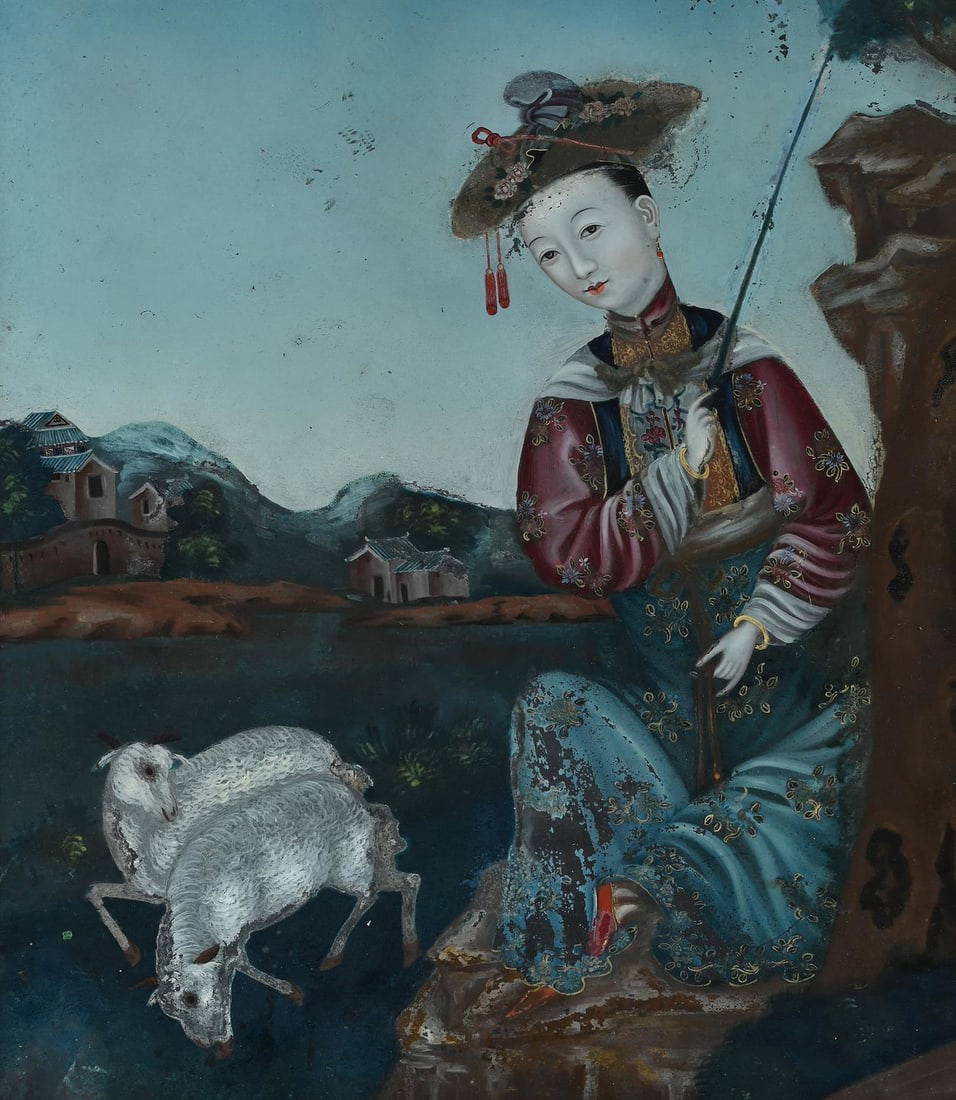 A Chinese reverse-painted glass picture