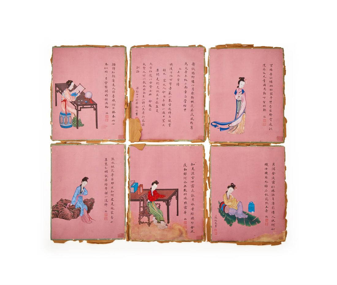 A set of six Chinese watercolour paintings of court ladies