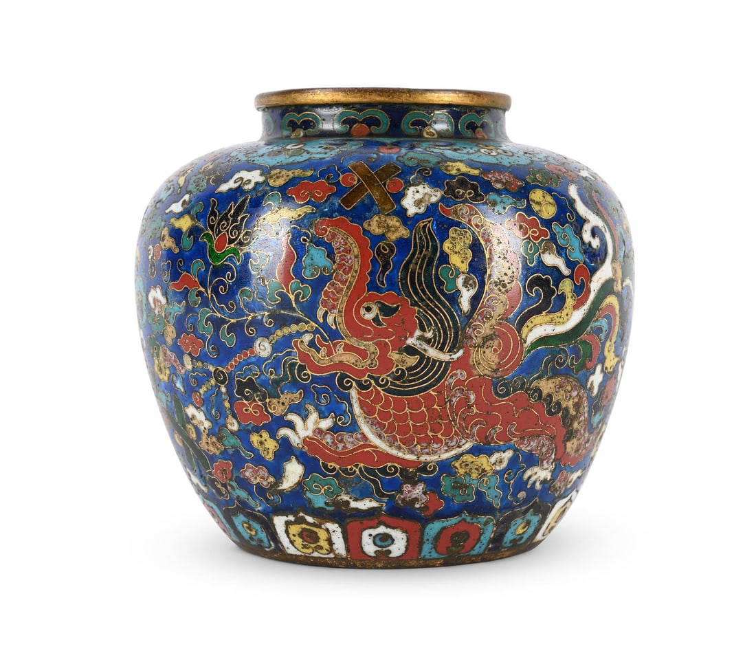 A Chinese cloisonne 'Winged dragon' jar