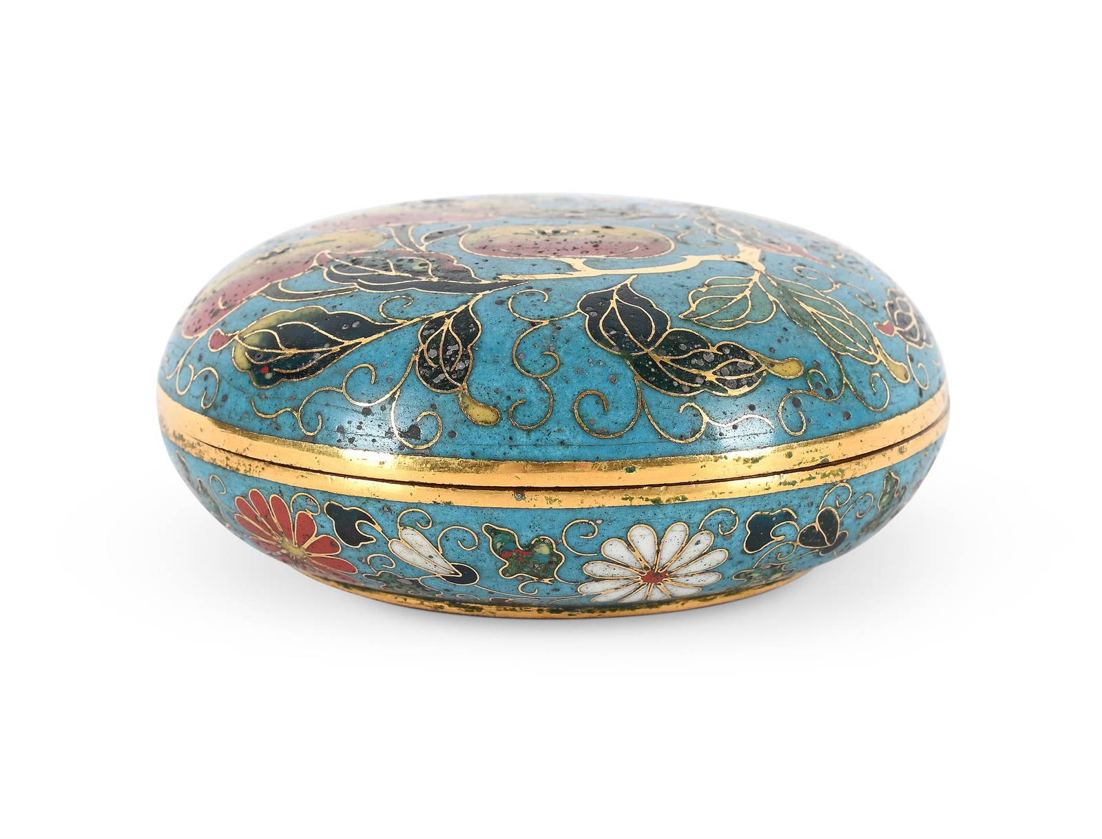 A Chinese cloisonne 'Persimmons' circular box and cover