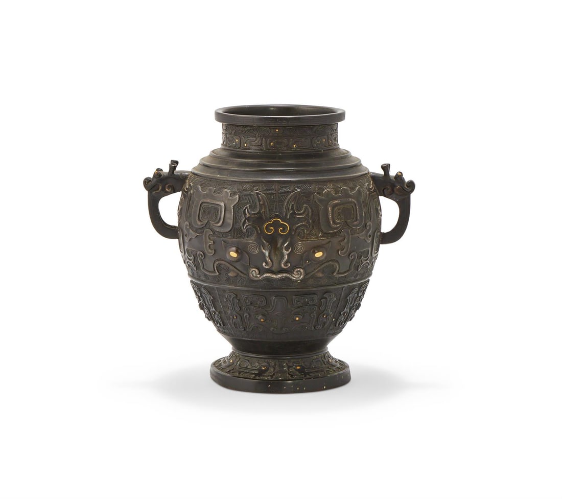 A large Chinese Archaistic gold and silver Inlaid bronze vase