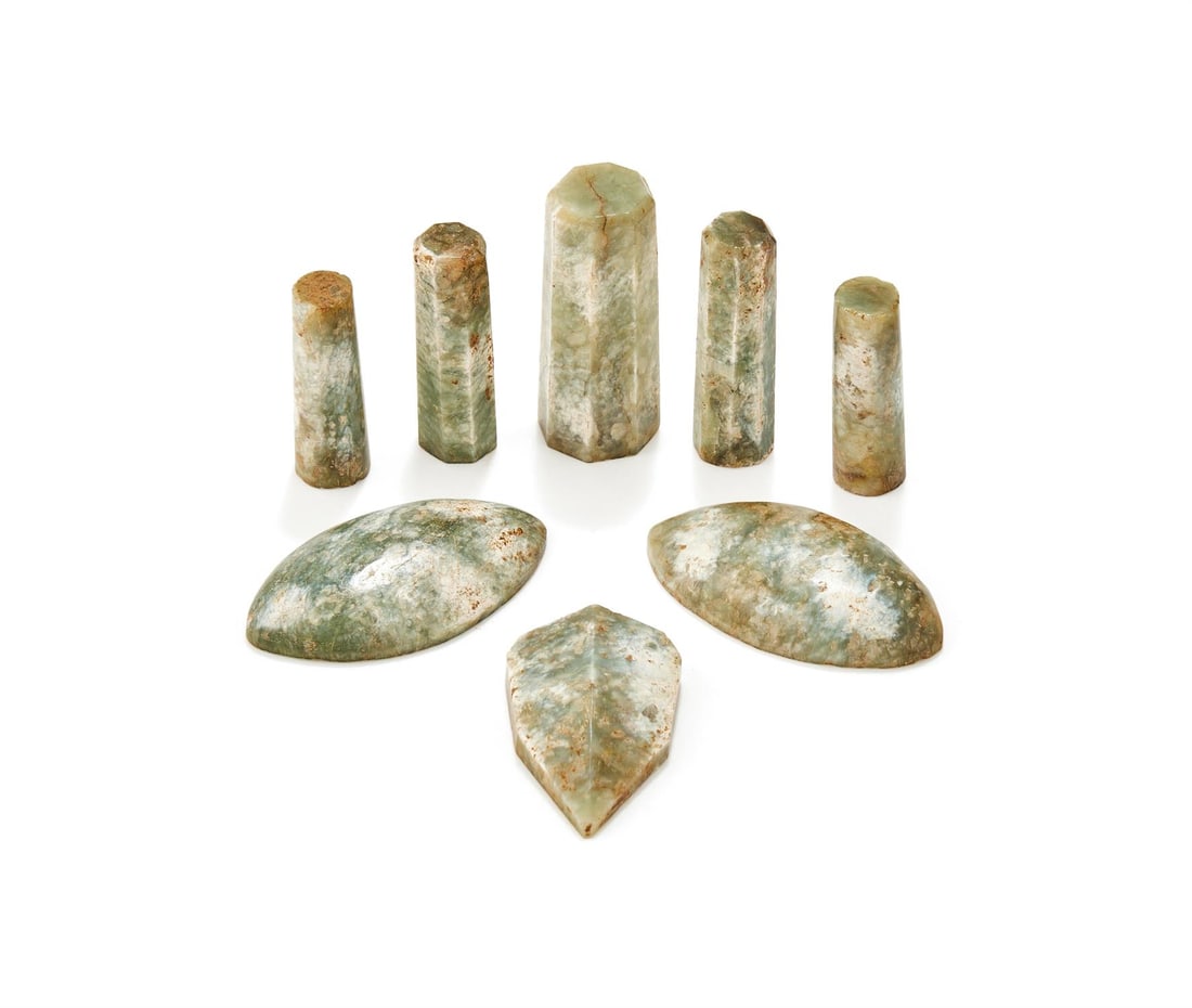 A full set of eight Chinese celadon jade stoppers (1 of 1)