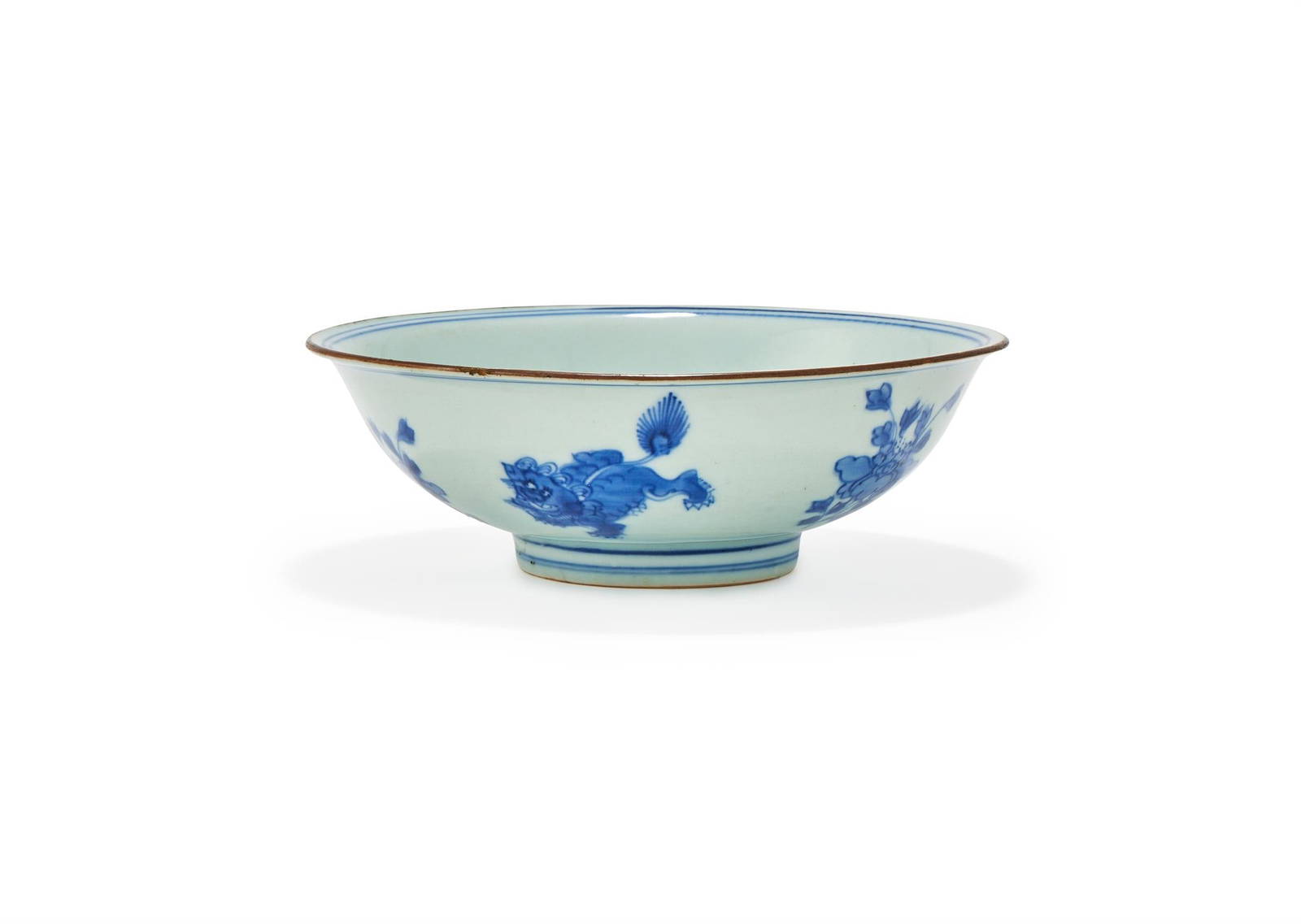 A Chinese blue and white 'Buddhist lion' shallow bowl