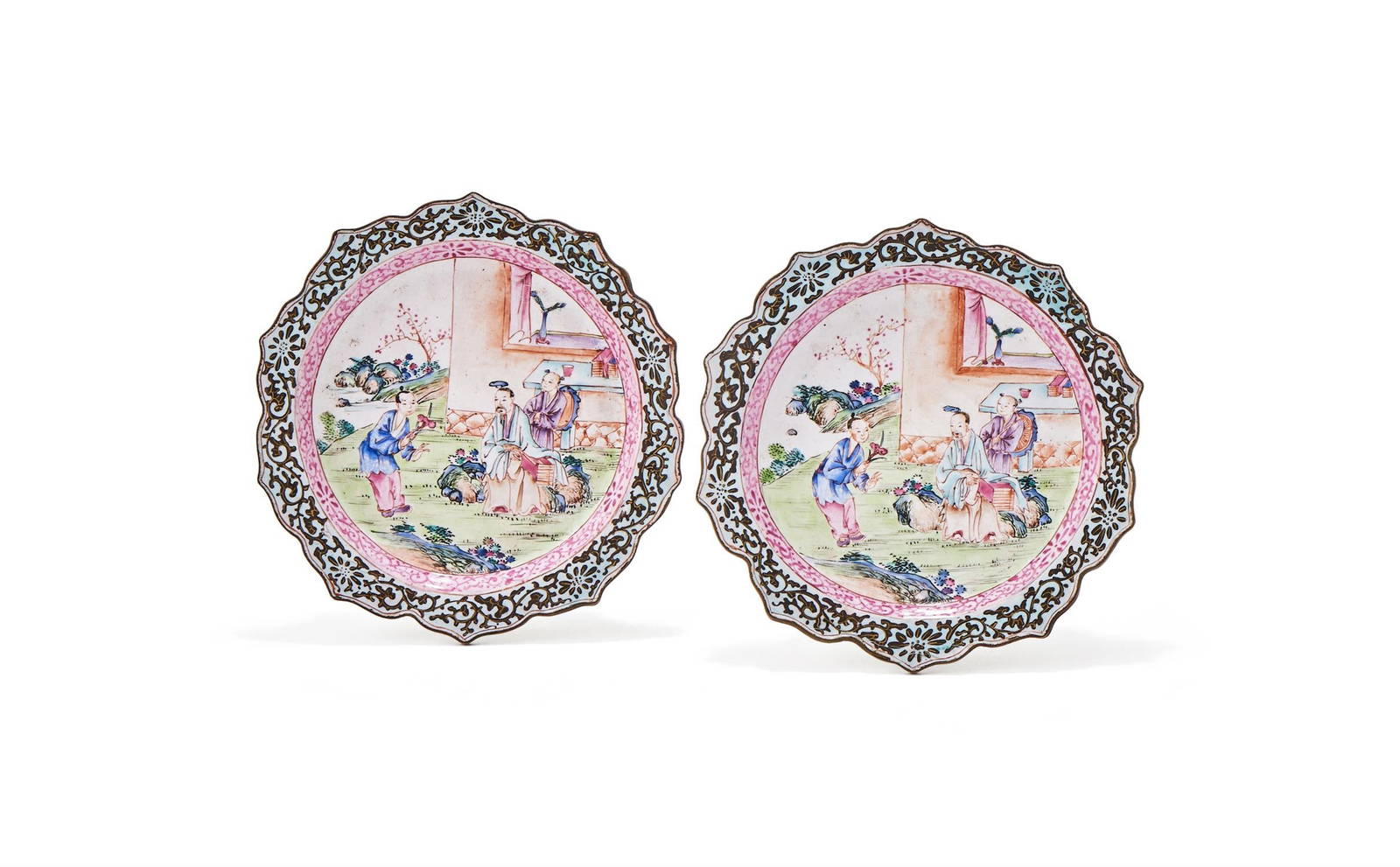 An attractive pair of Cantonese enamel small dishes