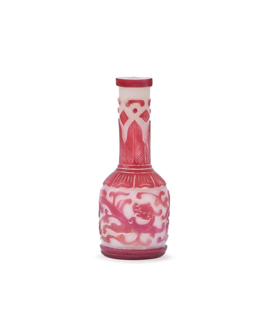 A Chinese Peking glass red overlay 'dragon' vase