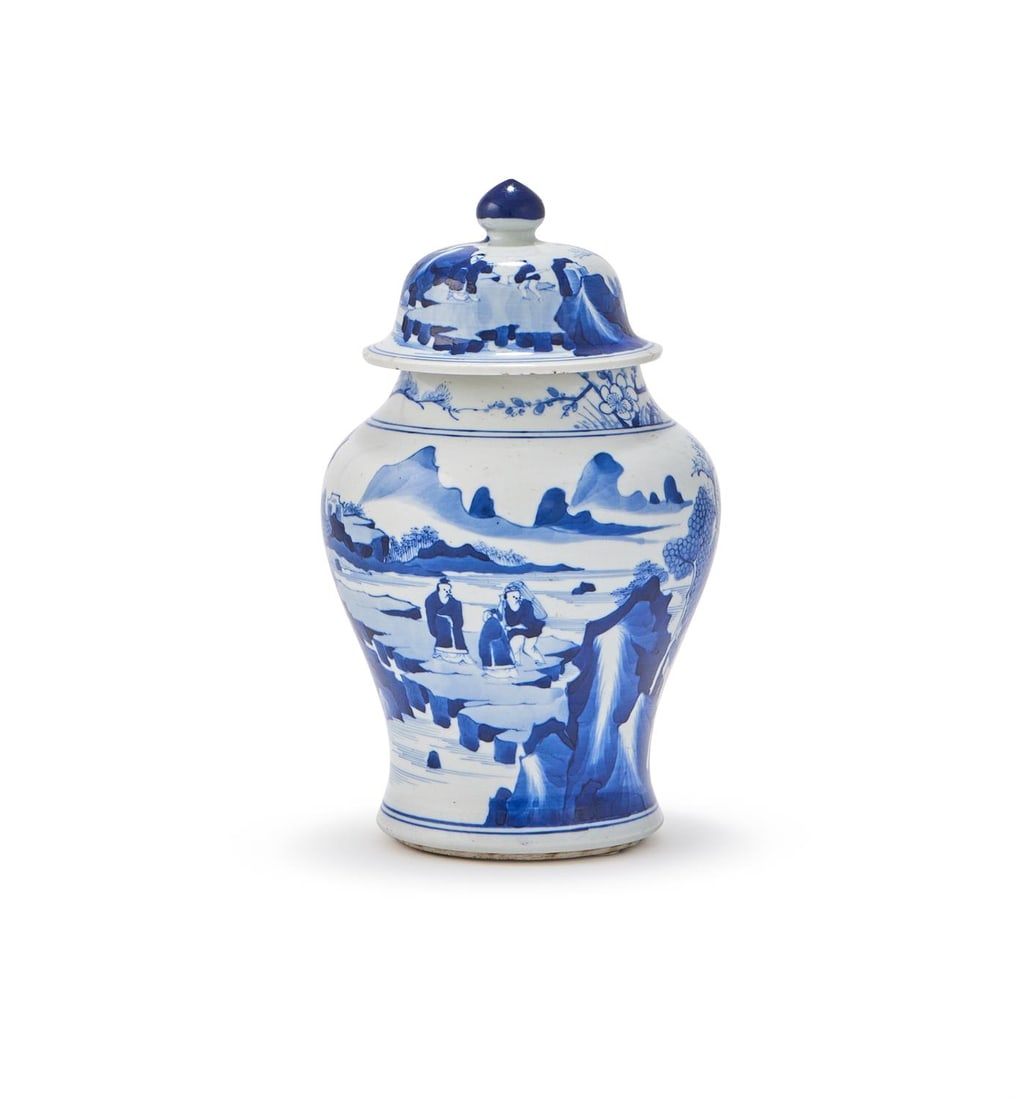 A Chinese blue and white vase and cover