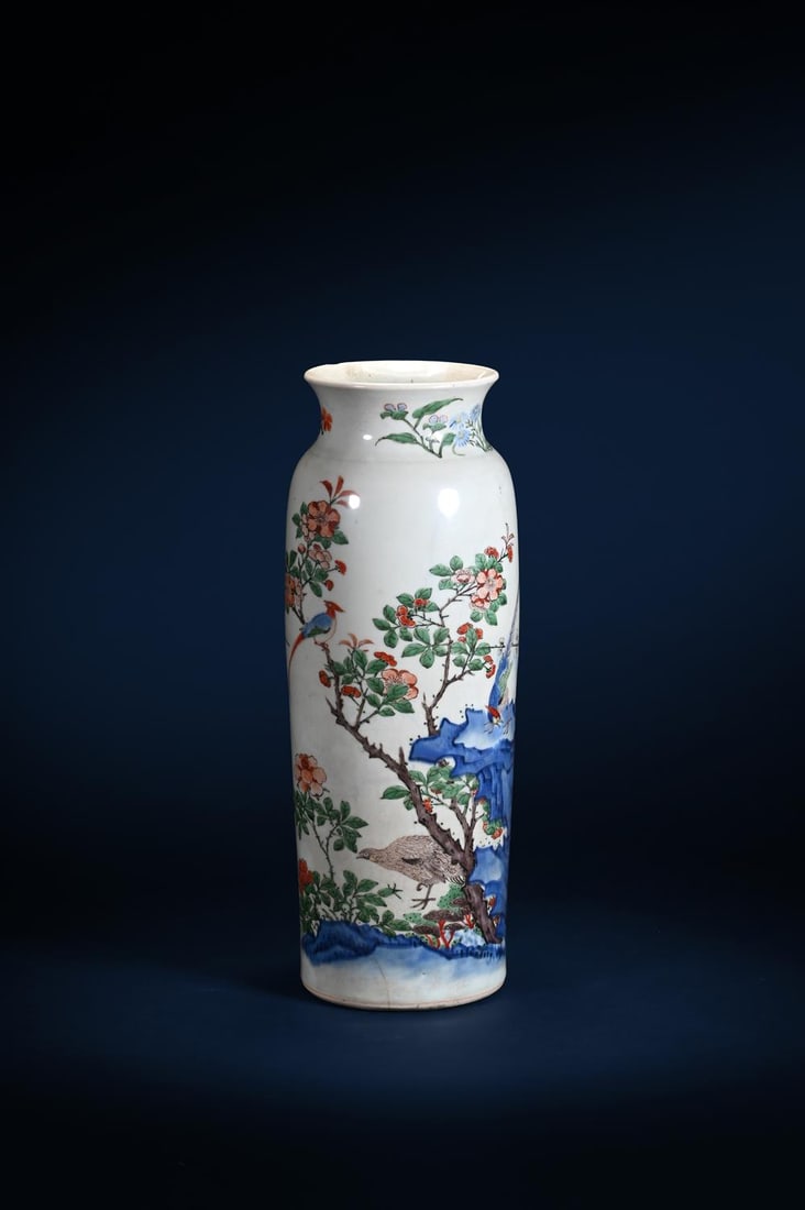 A rare Chinese Wucai sleeve vase