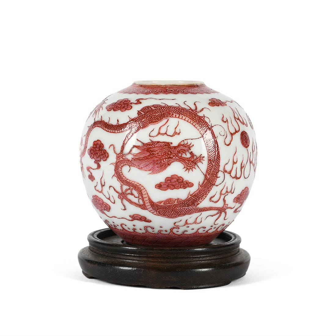 A rare Chinese red enamelled 'Dragon' water pot
