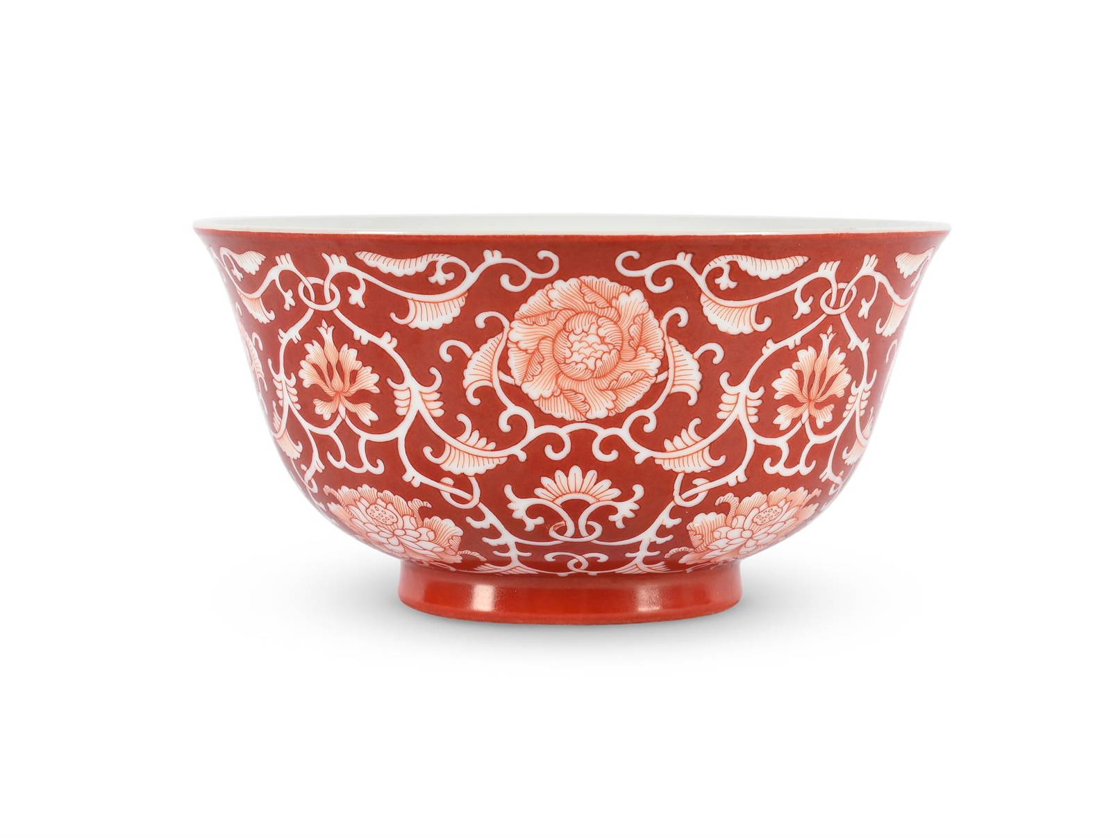 A Chinese coral-red reserve-decorated 'Lotus' bowl