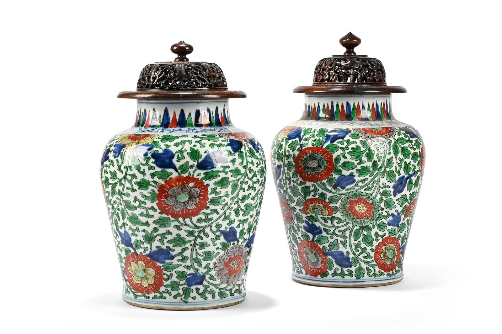 A pair of Chinese Famille Verte baluster vases