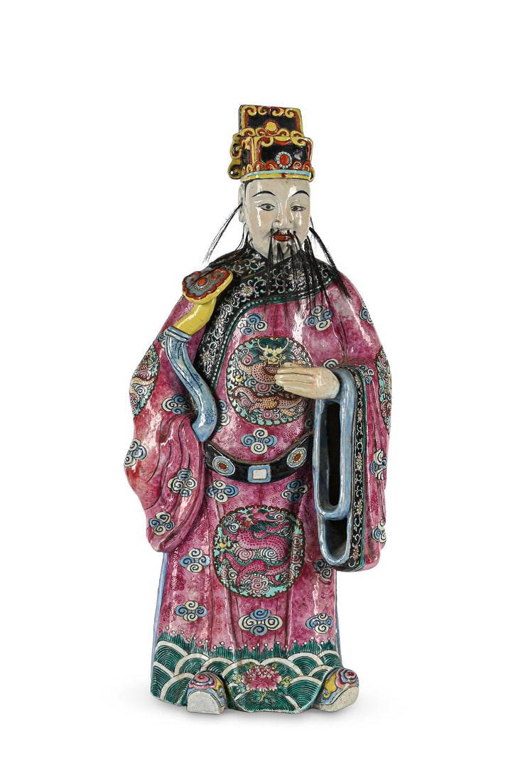 A large Chinese Famille Rose standing figure of the God of Fortune