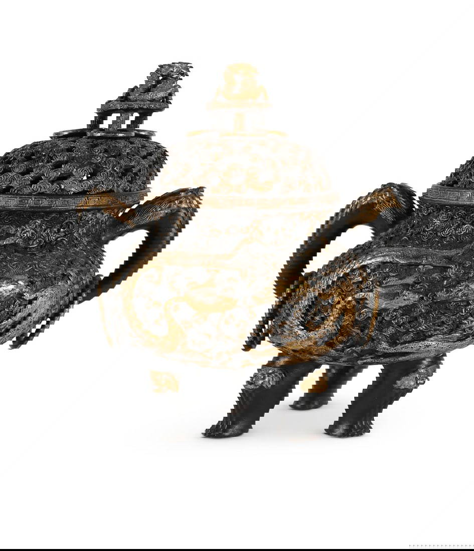 A Chinese gilt black glazed porcelain censer