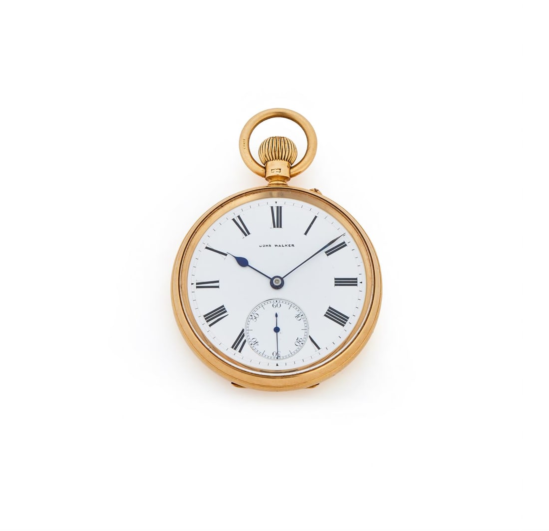 JOHN WALKER, AN 18 CARAT GOLD KEYLESS WIND OPEN FACE POCKET WATCH: JOHN WALKERAN 18 CARAT GOLD KEYLESS WIND OPEN FACE POCKET WATCH, NO. 714, BIRMINGHAM 1900Movement: Bimetallic split balance, overcoil balance spring, lever escapementCase: 18 carat gold four piece hin