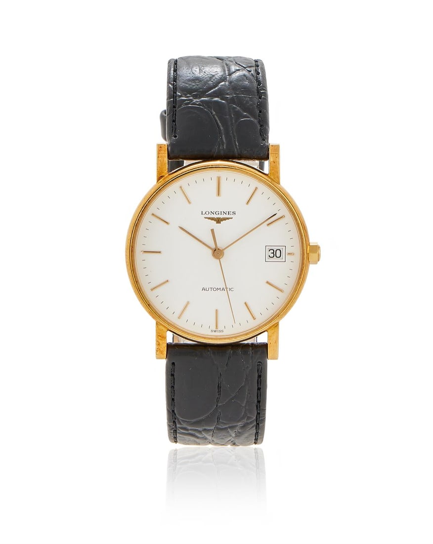 LONGINES, REF. 7.889.6, AN 18 CARAT GOLD WRISTWATCH WITH DATE: LONGINES, REF. 7.889.6AN 18 CARAT GOLD WRISTWATCH WITH DATE, NO. 30685736, CIRCA 2003Movement: Cal. L 619.2, automatic, 21 jewels Case: 18 carat gold case, snap case back, stamped with 0.750 common co