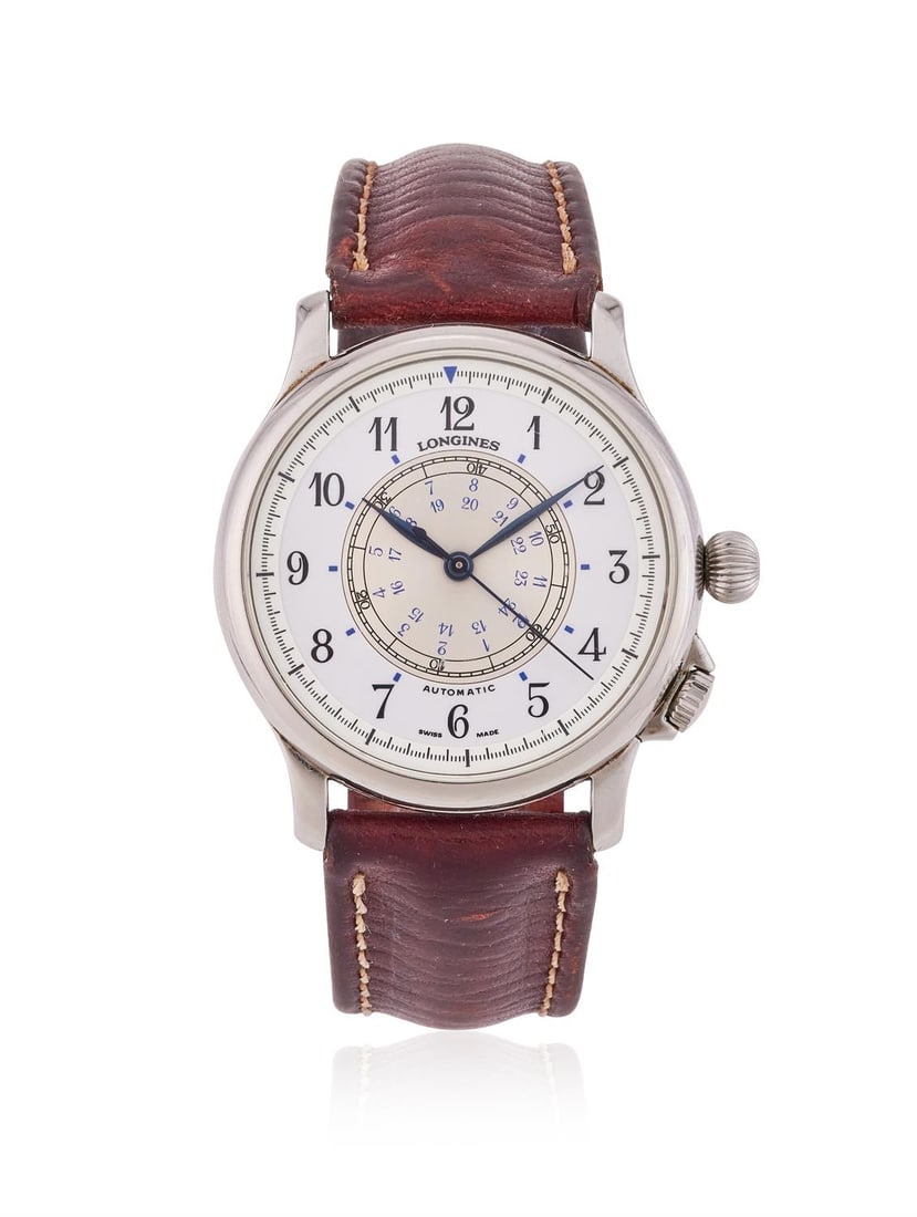 LONGINES, LINDBERGH NAVIGATION, REF. L2.605.4, A LIMITED EDITION STAINLESS STEEL WRISTWATCH: LONGINES, LINDBERGH NAVIGATION, REF. L2.605.4A LIMITED EDITION STAINLESS STEEL WRISTWATCH, NO. 2987/3000, CIRCA 1998Movement: Cal. L628.1, automatic, 21 jewelsCase: Stainless steel case, snap display