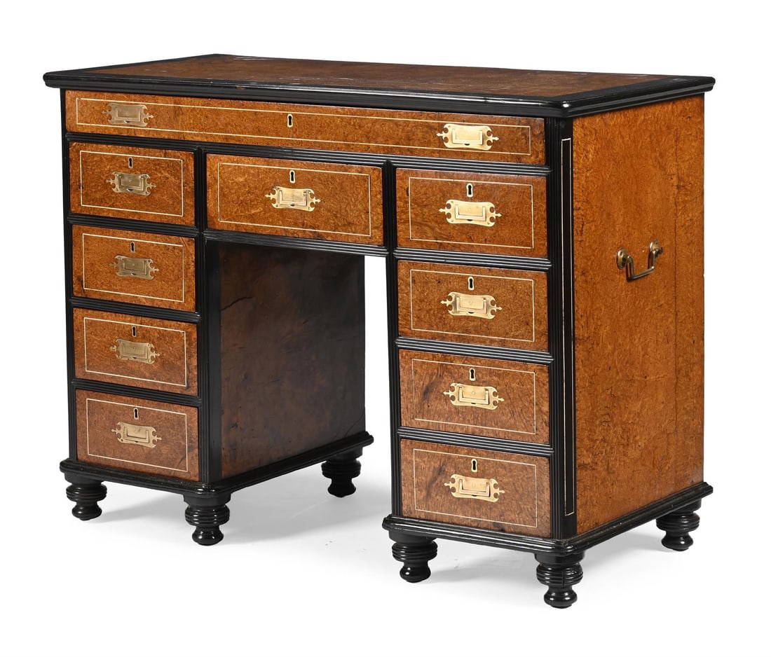 Y A CHINESE EXPORT AMBOY NA AND EBONY KNEEHOLE DESK, MID 19TH CENTURY