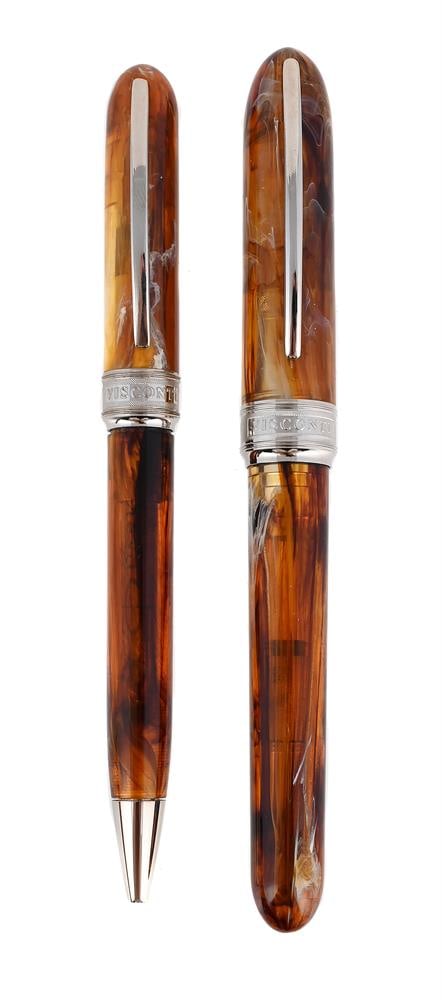 VISCONTI, VAN GOUGH, A MARBLED FOUNTAIN PEN AND MATCHING BALLPOINT PEN (1 of 3)