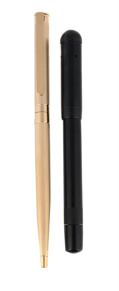MONTBLANC, A BLACK SAFETY FOUNTAIN PEN AND A GILT BALLPOINT PEN (1 of 1)