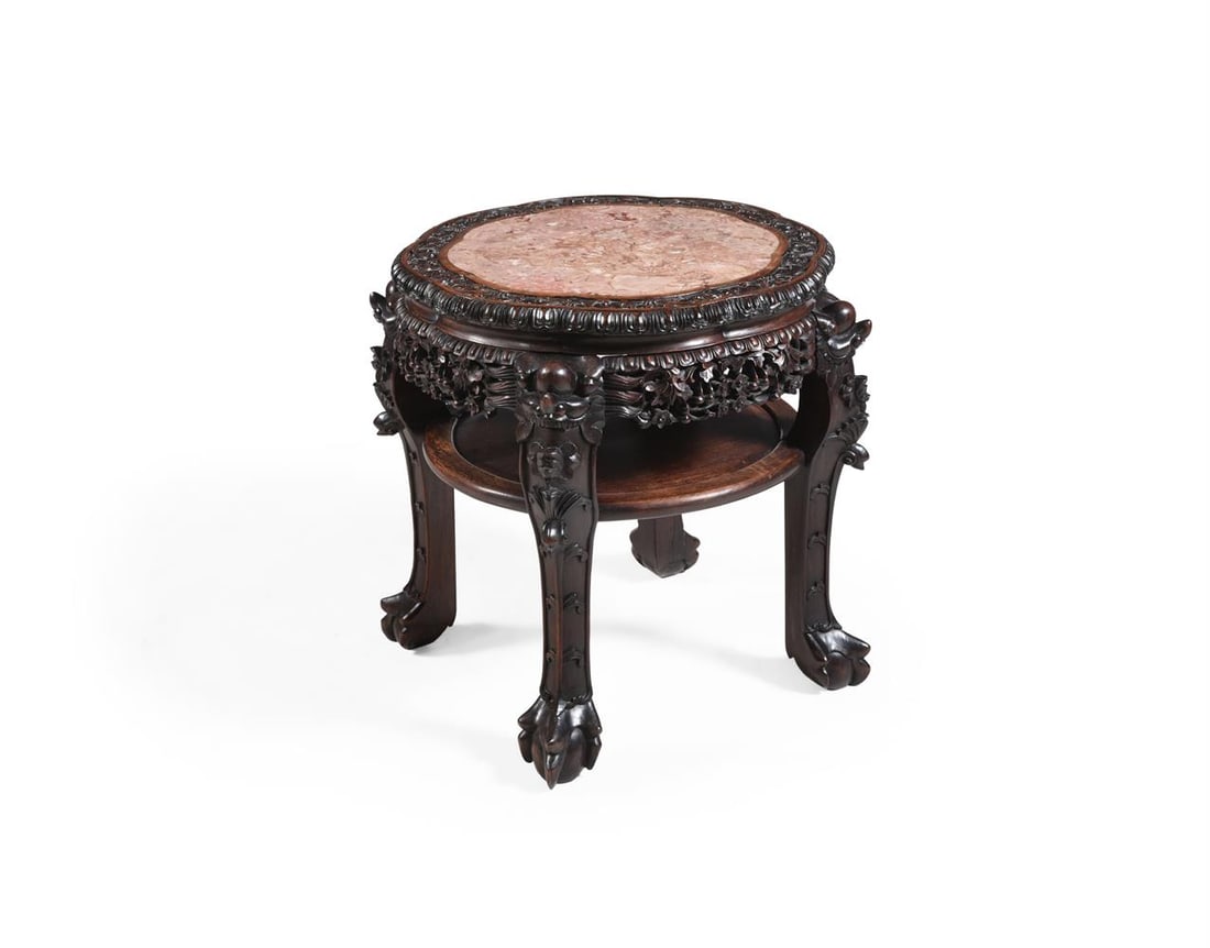 A CHINESE HARDWOOD AND MARBLE INSET LOW OCCASIONAL TABLE, 19TH CENTURY