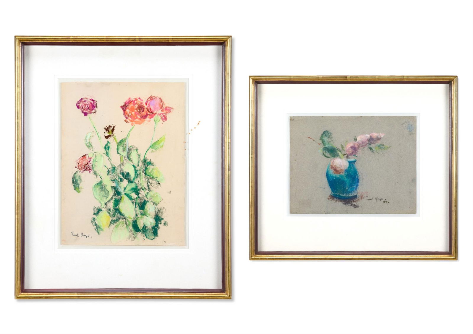 λ PAUL MAZE (BRITISH 1887-1979), STILL LIFE OF PINK ROSES IN A BLUE VASE; A STUDY RED ROSES (1 of 3)