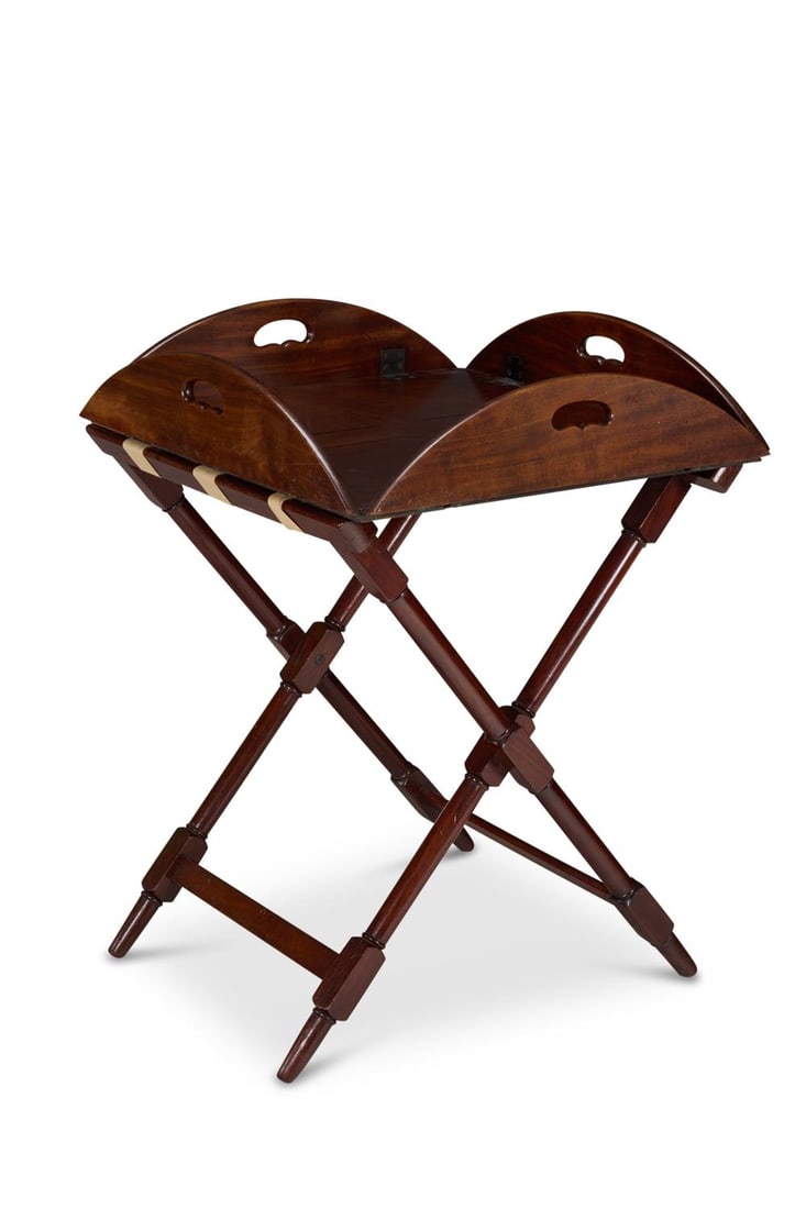 A VICTORIAN MAHOGANY BUTLER'S TRAY ON X-FRAME STAND, MID 19TH CENTURY (1 of 1)
