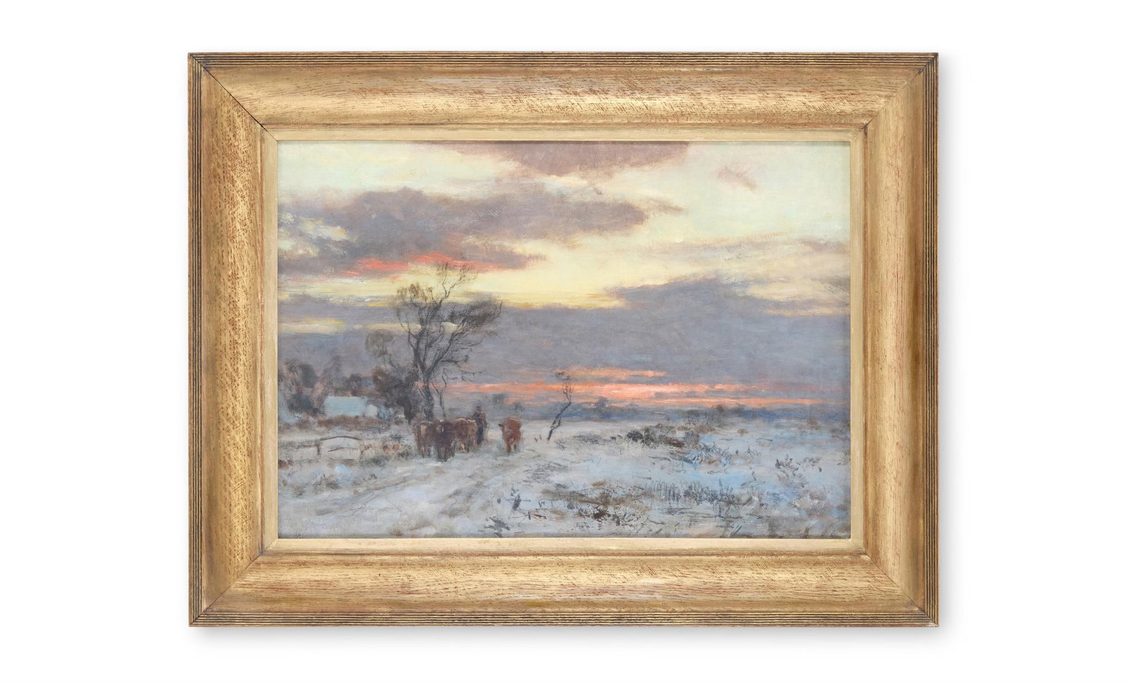 SIR ERNEST ALBERT WATERLOW (BRITISH 1850-1919), CATTLE IN A WINTER LANDSCAPE, SUNSET: SIR ERNEST ALBERT WATERLOW (BRITISH 1850-1919)CATTLE IN A WINTER LANDSCAPE, SUNSETOil on canvas36 x 51cm (14 x 20 in.)Provenance:Verity Waterlow BequestOffered in the collection are a number of landsc