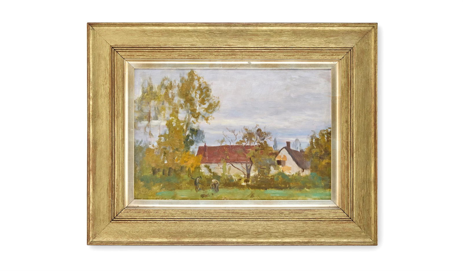 SIR ERNEST ALBERT WATERLOW BRITISH (1850-1919), SKETCH OF FARM BUILDINGS: SIR ERNEST ALBERT WATERLOW BRITISH (1850-1919)SKETCH OF FARM BUILDINGSOil on boardDated Oct 1894 and indistinctly inscribed (on a copy of a label attached to the backboard)30 x 39cm (11¾ x 15