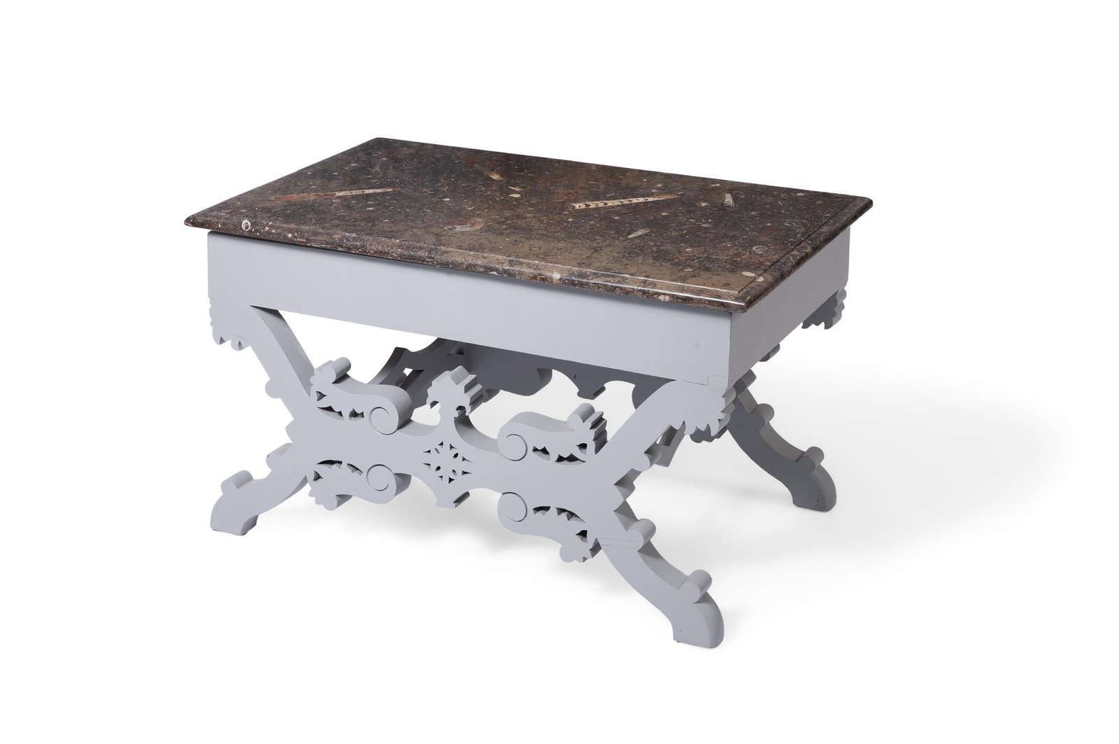A GREY FOSSIL MARBLE RECTANGULAR TOP TABLE (1 of 3)