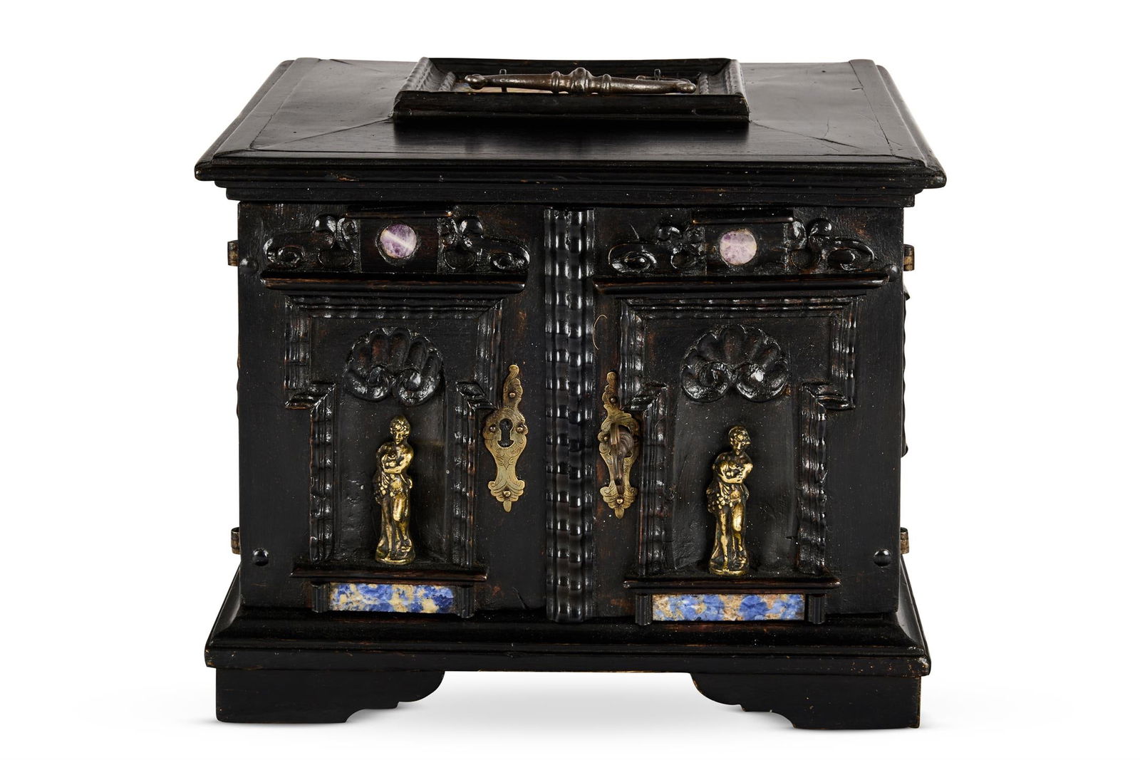 A SMALL MARBLE INSET EBONISED TABLE CABINET, ITALIAN , 17TH CENTURY (1 of 3)