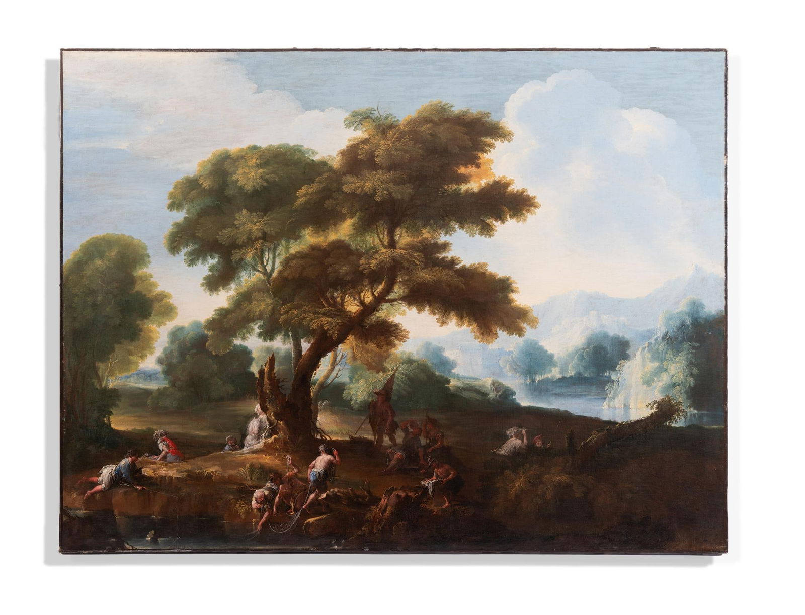 ATTRIBUTED TO BARTOLOMEO PEDON (ITALIAN 1665-1732), RIVER LANDSCAPE WITH FIGURES FISHING AND RESTING (1 of 2)
