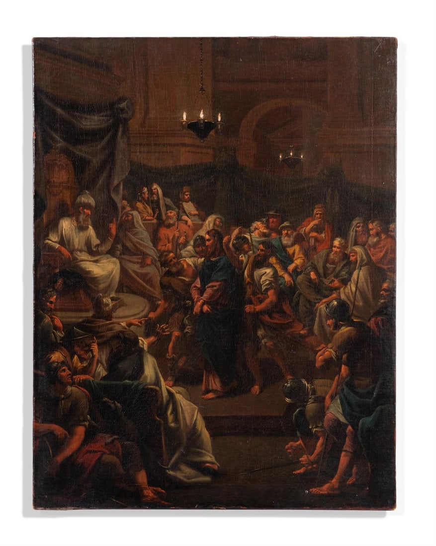 FOLLOWER OF JEAN JOUVENET (FRENCH 1644-1717), CHRIST BEFORE PONTIUS PILATE: FOLLOWER OF JEAN JOUVENET CHRIST BEFORE PONTIUS PILATEOil on canvas, unframed76.2 x 58.5cm (30 x 23 in.)Provenance:Sale Christie's, South Kensington, 17 September 2004, lot 194