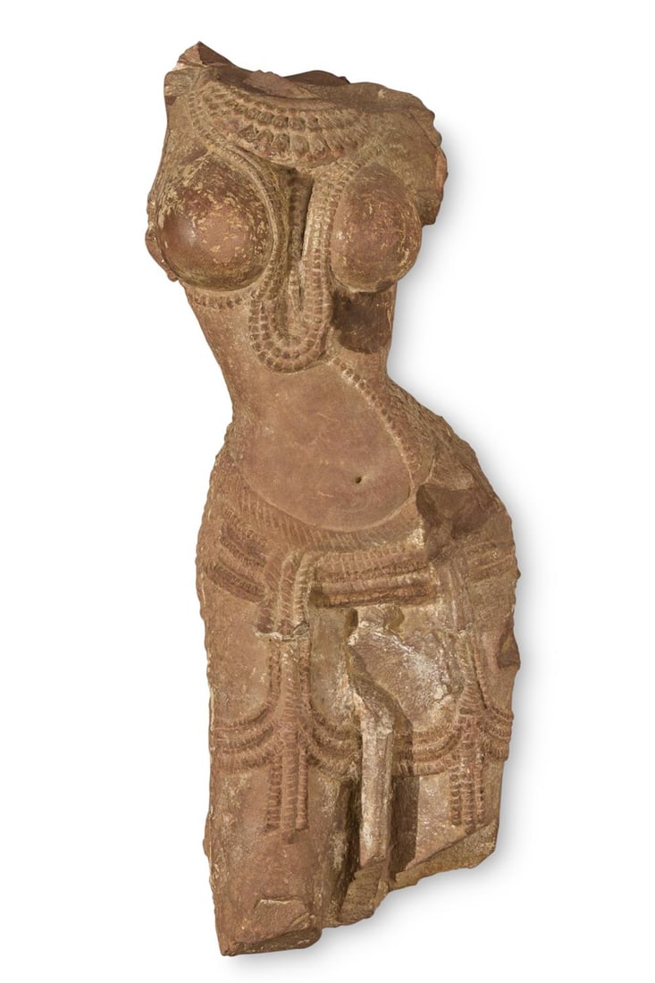 A RED SANDSTONE TORSO OF A DEVATA INDIAN, 10TH/11TH CENTURY (1 of 4)