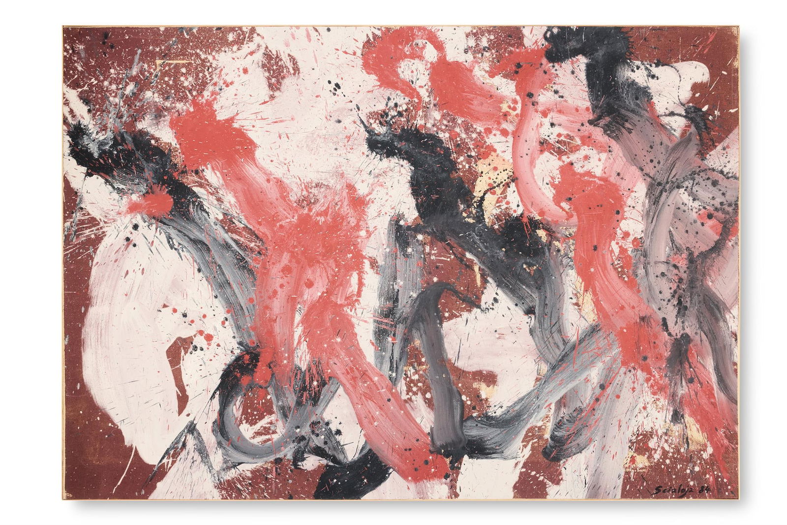 λ TOTI SCIALOJA (ITALIAN 1914-1998), UNTITLED, 1984: λ TOTI SCIALOJA (ITALIAN 1914-1998)UNTITLED, 1984Oil on canvasSigned and dated 84 (lower right)140.5 x 200.5cm (55¼ x 78¾ in.)Provenance: Galleria L'Isola, RomeAntonio 'Toti' Scialoja w
