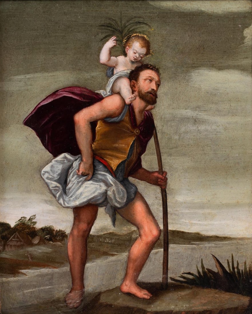 NORTH ITALIAN SCHOOL, 17TH CENTURY, ST CHRISTOPHER WITH THE CHRIST CHILD (1 of 3)