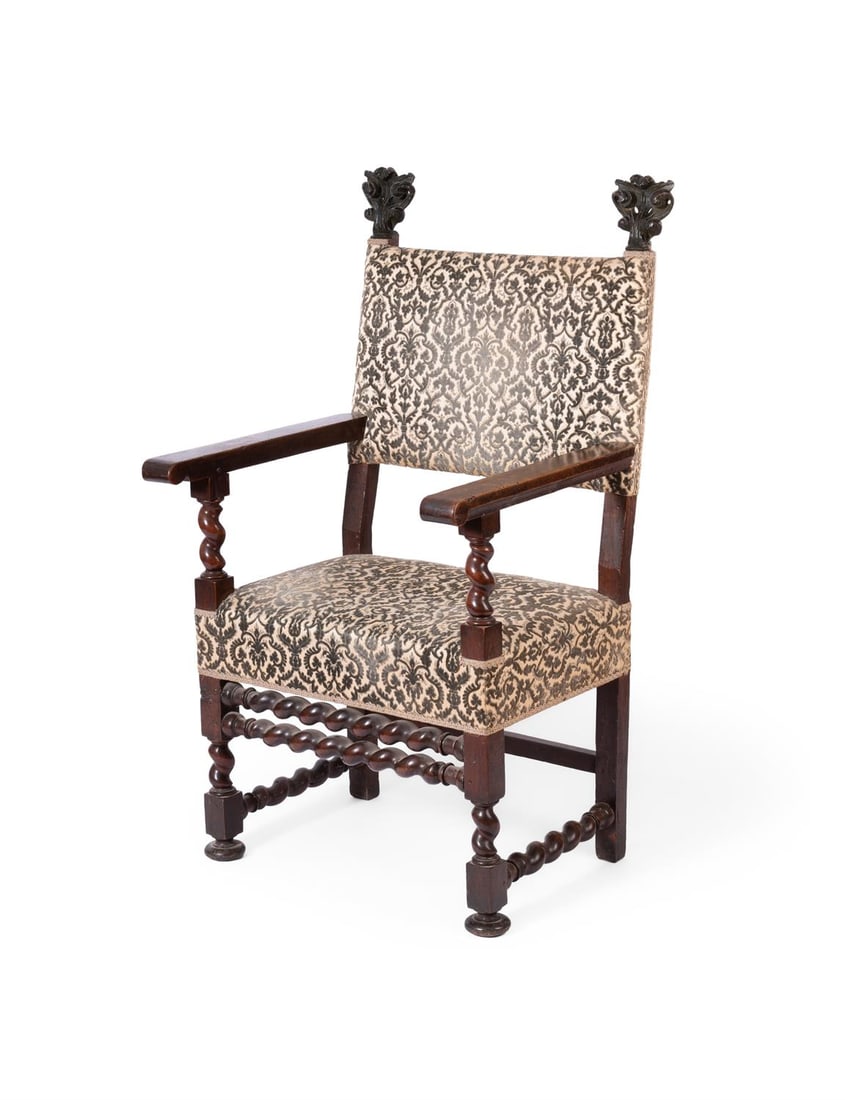 A NORTH ITALIAN WALNUT ARMCHAIR, POSSIBLY BOLOGNA, 17TH/18TH CENTURY (1 of 2)