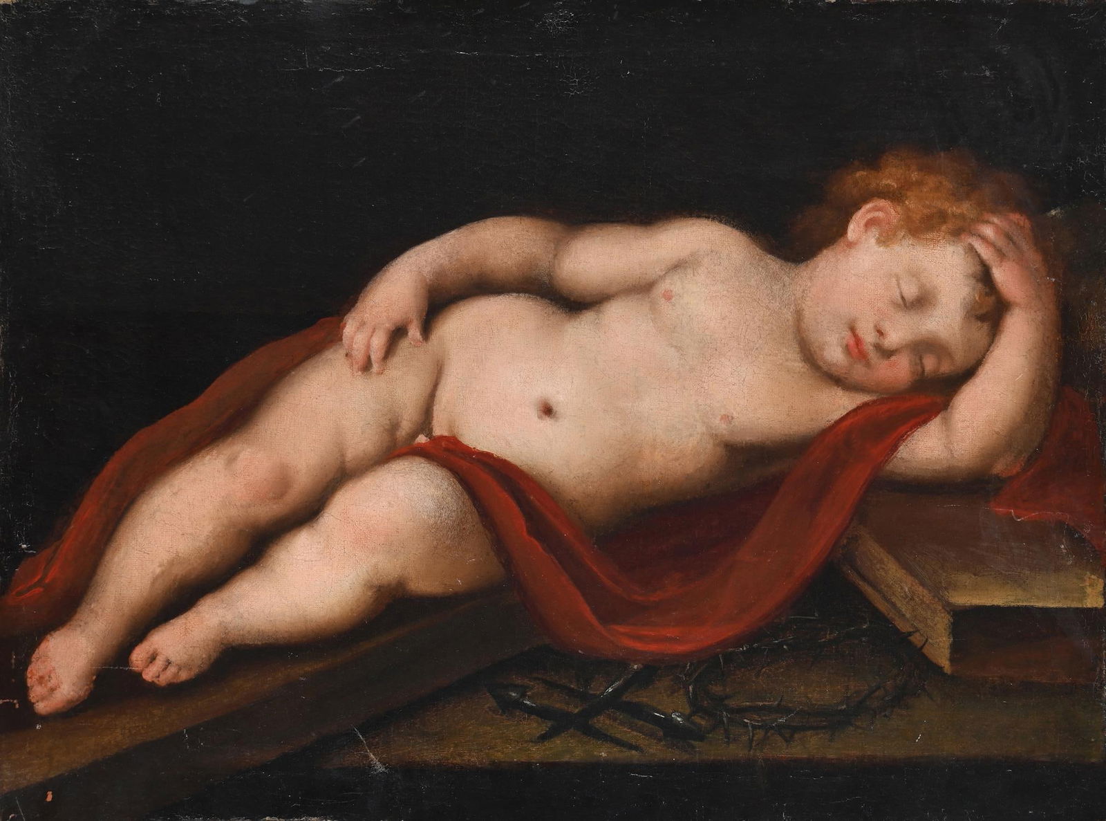 λ ITALIAN SCHOOL (17TH CENTURY), THE CHRIST CHILD SLEEPING: λ ITALIAN SCHOOL (17TH CENTURY)THE CHRIST CHILD SLEEPINGOil on canvas 52.5 x 69.5cm (20½ x 27¼ in.)Unframed λ indicates that this lot may be subject to Droit de Suite royalty c