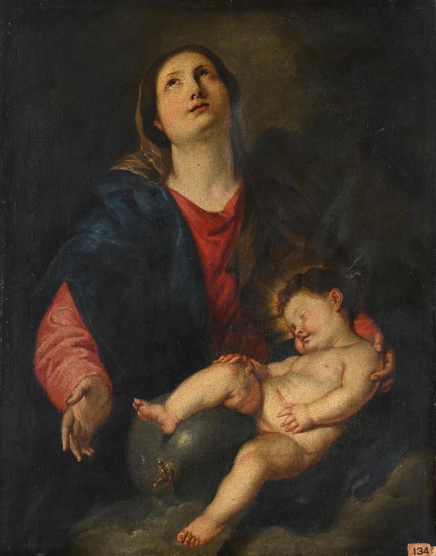 FOLLOWER OF SIR ANTHONY VAN DYCK, VIRGIN AND CHILD: FOLLOWER OF SIR ANTHONY VAN DYCKVIRGIN AND CHILDOil on canvas62.5 x 50.2cm (24½ x 19¾ in.)Provenance: Don Carlo Giovene, Duke of Girasole