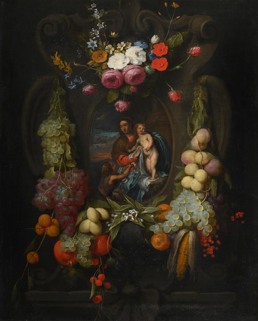 JACOB VAN ES (FLEMISH CIRCA 1596 - 1666), MADONNA AND CHILD WITH ST JOHN THE BAPTIST IN A CARTOUCHE (1 of 4)